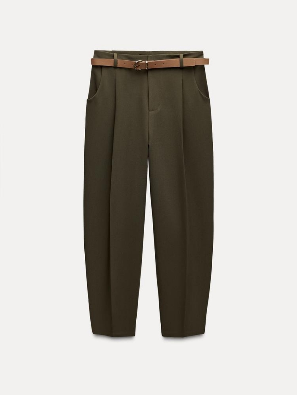 Zara Pants Pleated High Waisted with Belt Light Olive 9929/138/505 S